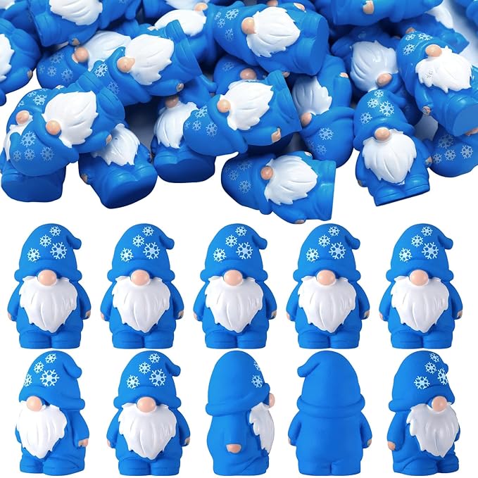 Yaomiao 50 Pcs Mini Resin Winter Gnomes Figurines Winter Snowflake Gnomes Statues Snowflake White and Blue Gnome Figures Table Decor for Holiday Festive Home Kitchen Tiered Tray