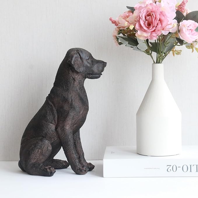 Lukitas Black Lab Statue, Sitting Dog Figurine Home Decor, Modern Puppy Decorative Sculpture for Living Room Yard Garden Outside, Resin 11.5''