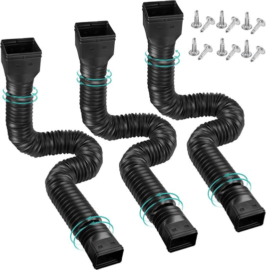 3 Pack Rain Gutter Downspout Extensions Flexible,Downspout Diverter Extendable From 21" To 58". Downspout Extender Is Suitable For Most Drain Pipe (Black)