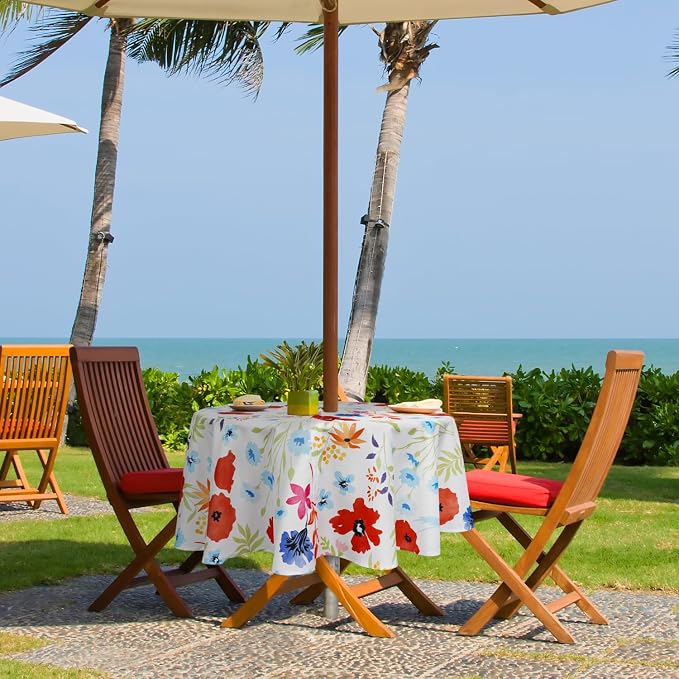Round Outdoor Tablecloth with Umbrella Hole Umbrella Tablecloth Patio Tablecloths with Zipper for Courtyards, Terraces, and Beaches 60 in, Floral2