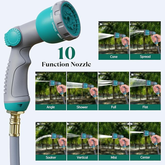 Retractable Garden Hose Reel 100 ft x 1/2" | Any Length Lock & 180°Swivel | All-weather Garden Hose Reel Wall Mount for Outside, Retractable Hose with 10-Pattern Nozzle for Cleaning, Watering