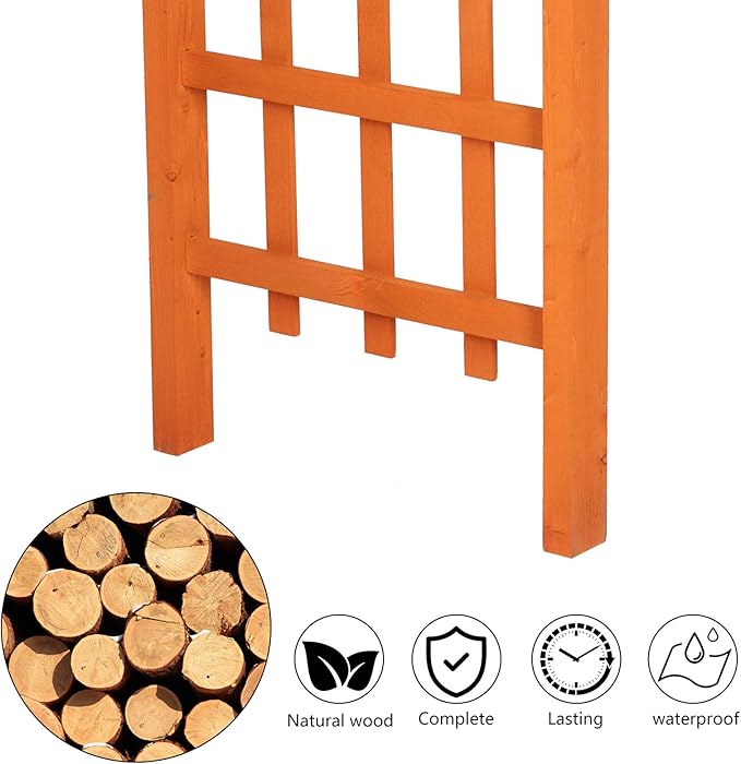 VINGLI 85in Wooden Arbor Garden Arch, Wedding Arch for Ceremony, Wood Trellis for Plant Climbing, Christmas Decor Pergola for Garden Backyard, Lawn (Golden Brown)