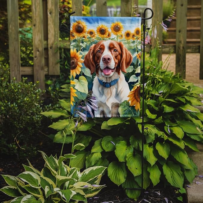 Caroline's Treasures DAC6040GF Brittany Spaniel in Sunflowers Garden Flag Mailbox Flag Decorative Yard Flag Banner Outside Patio Artwork Yard Flower Beds, Garden Size, Multicolor