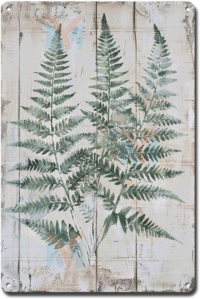 Metal Sign Tin Sign Vintage Wall Art Shabby Chic Fern Tin Sign for Botanical Art Lovers Vintage Home Decor and Distressed Wood Accents Metal Signs Vintage for Bar 6×8 Inches