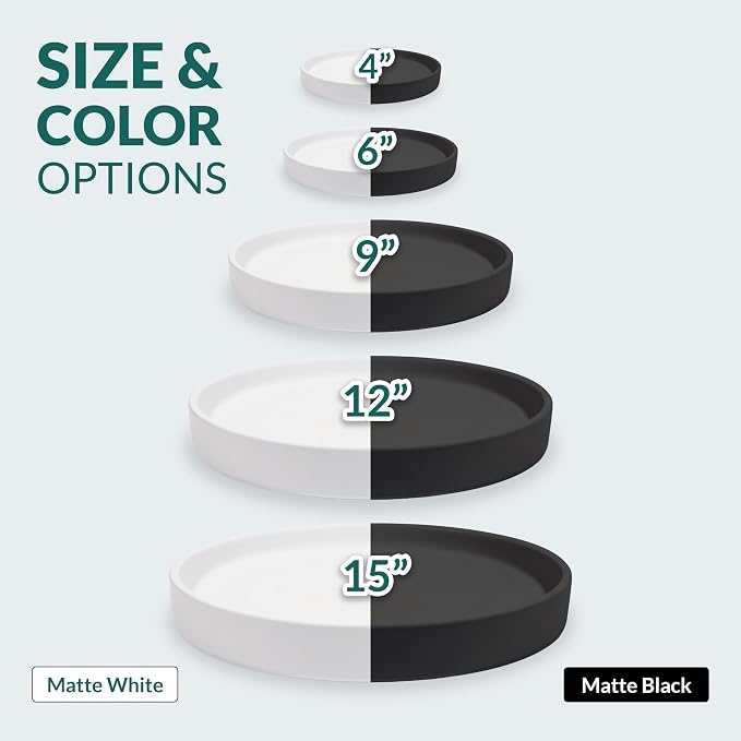 Willowy 2 Pack 9 Inch Matte White Ceramic Plant Drainage Trays, Indoor Use