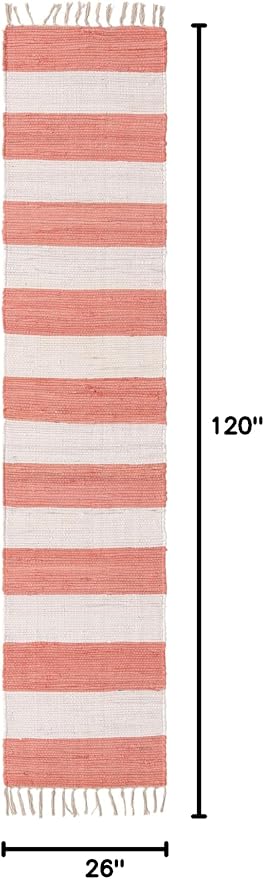 Unique Loom Chindi Rag Collection Area Rug - Striped (2' 2" x 10' Runner, Coral and Ivory)
