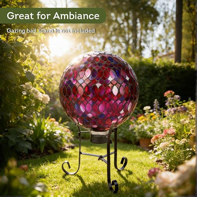 Lily's Home Colorful Mosaic Glass Gazing Ball, Designed with a Stunning Holographic Petal Mosaic Pattern to Bring Color to Any Home and Garden, Red, Blue & Purple (10" Diameter)