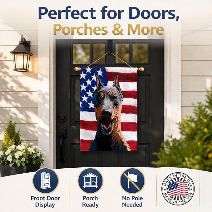 Caroline's Treasures CK6534CHF German Pinscher Dog American Flag House Flag Large Porch Sleeve Pole Decorative Outside Yard Banner Artwork Wall Hanging, Polyester, House Size, Multicolor