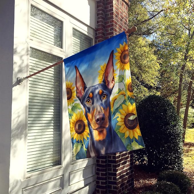 Caroline's Treasures DAC6068CHF Doberman Pinscher in Sunflowers House Flag Large Porch Sleeve Pole Decorative Outside Yard Banner Artwork Wall Hanging, Polyester, House Size, Multicolor