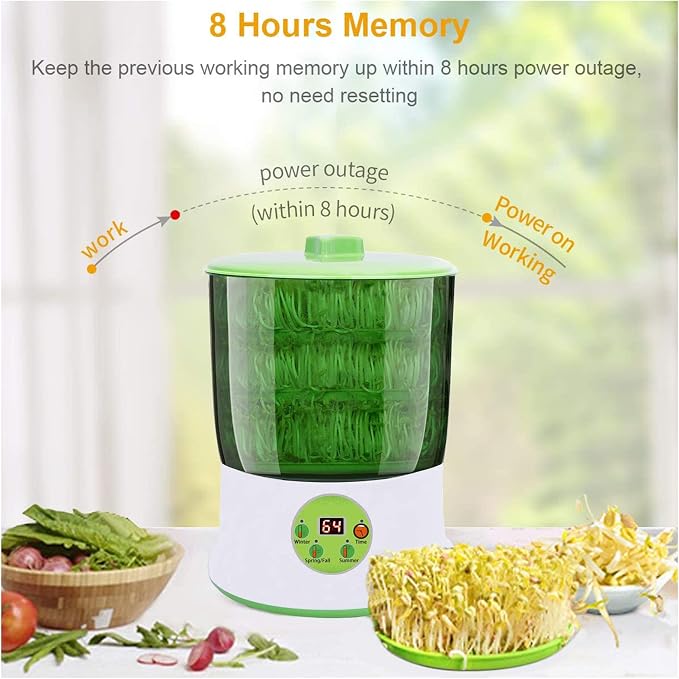 Bean Sprouts Machine, Seed Sprouter Kits, LED Display Time, Intelligent Automatic Bean Sprouts Maker, 3 Layers Function Large Capacity Seed Grow, Also for Radish, Alfalfa, Wheatgrass, Broccoli Sprouts
