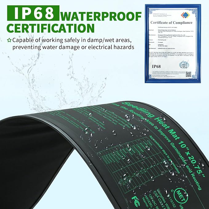 GOLOPET Seedling Heat Mat 1 Pack Dual Certified by MET and UL Plant Heating Mat Pad with Power Failure Protection Thermostatic Waterproof Suitable for Seedlings