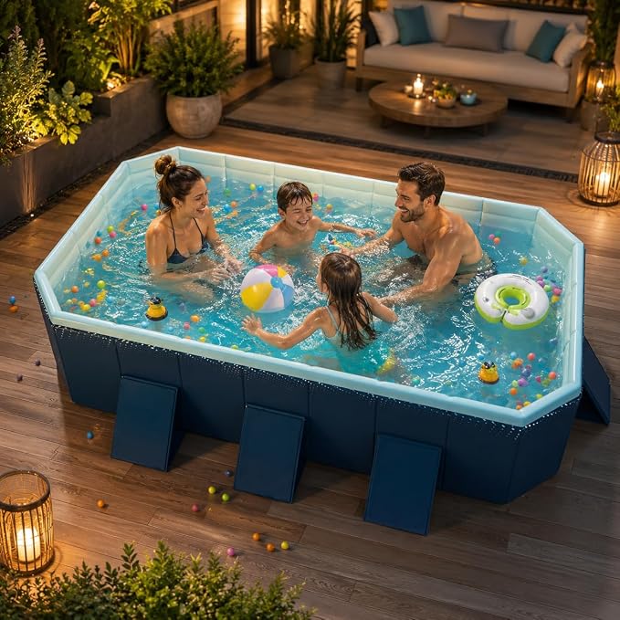 Non-Inflatable PVC Folding Swimming Pool Capacity Outdoor & Indoor Portable Pool for Patio, Garden, Yard, Adult & Family Summer Relaxation (112.59 Inch)