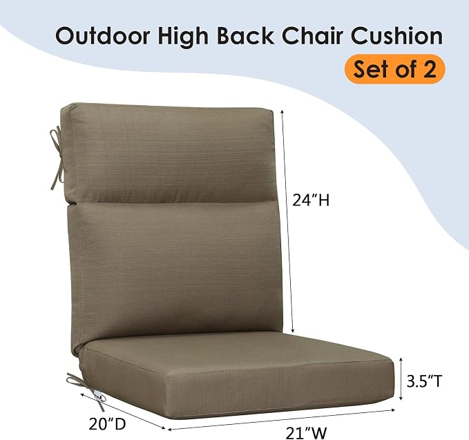 Unimatta Outdoor High Back Chair Cushion Seat Pads, 44 x 21 Inch Water-Repellent & Fade-Resistant Patio Furniture Cushions with Ties for Adirondack, Rocking Chairs, Coffee Brown