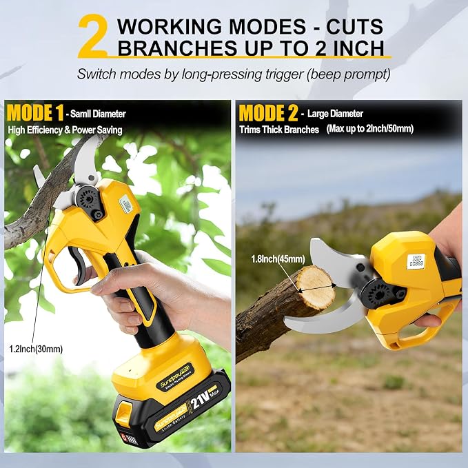 21V Cordless Pruning Shears - Max 2" Brushless Electric Pruning Shears with 2x2.0Ah Battery, 2 Cutting Modes, LCD Display, Carrying Case - Battery Pruners for Tree Branch Garden Bush Fruit
