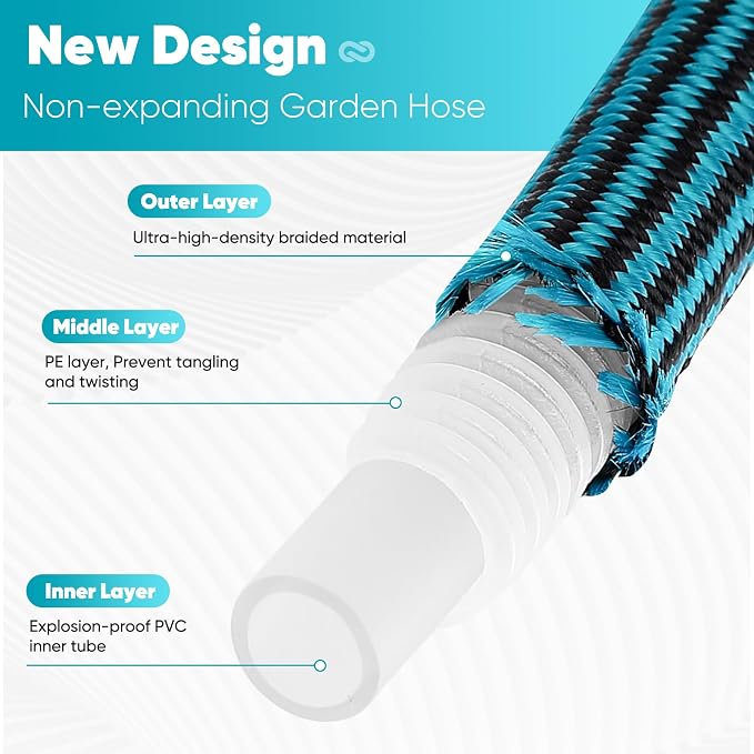 Garden Hose 100ft, Non-Expanding Water Hose Ultra Lightweight, Kink-Free, Sturdy, Flexible, Abrasion Resistant Hose for Yard, Lawn, Outdoor, Marine and Camper