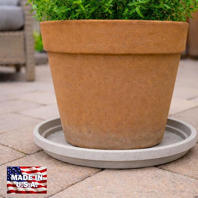 10 Inch Plant Pot Tray USA Made – Durable Plastic Flower Pot Saucer – Plant Water Catcher for Indoor Outdoor Garden (6, Rustic Stone)