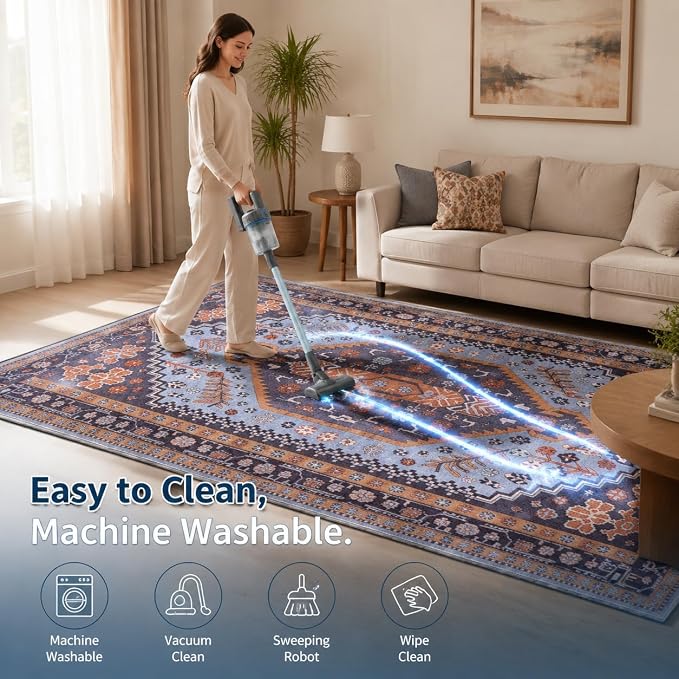 Ciicool Long Washable Runners Area Rug for Hallways,Ultra Soft 2x8ft Carpet | Oriental Non-Slip Thin Indoor Mat Vintage Entry Rugs for Kitchen Entryway Bedroom Bedside Living Room Laundry Bathroom Decor