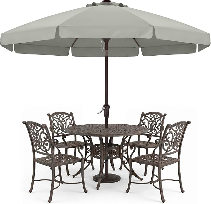 ABCCANOPY 9ft Scalloped Patio Umbrella, Outdoor Table Umbrella with Tilt and Crank, Fiberglass Ribs Deck Umbrella for Patio, Pool, Garden, Picnic (Light Gray)