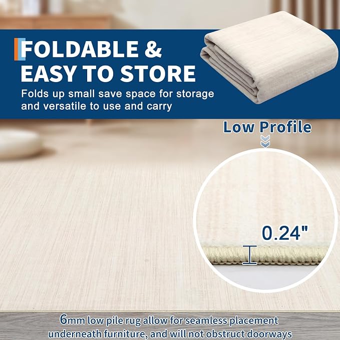 Garvee Large Rugs for Living Room 8x10 Washable Rug Modern Solid Color Print Accent Rug with Non Slip Backing, Low Pile Non Shedding Minimalist Floor Covering for Dining Room Nursery, Beige | Modern Non Slip Backing Low Pile Non Shedding Stain Resistan...