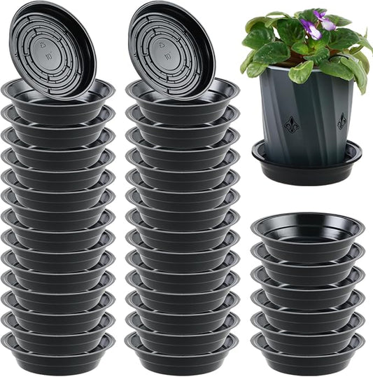 30 Packs 10 Inches Large Plant Saucers for Indoor Outdoor Use Heavy Duty Plastic Plant Plate Dish for Planter Bulk Round Flower Pot Drip Trays to Catch Water 4 to 20 Inch, Black