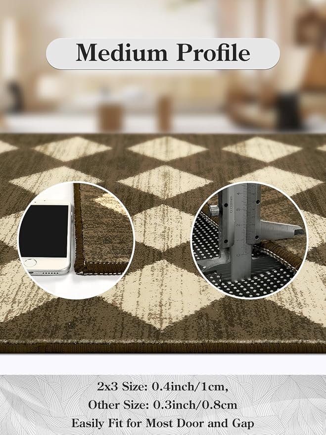 Lahome Zelie Small 2x3 Kitchen Rugs Non Slip, Machine Washable Entryway Rugs, Moroccan Trellis Indoor Soft Non-Slip Non-Shedding Throw Bathroom Carpet for Doorway Bedside Laundry Room, Brown
