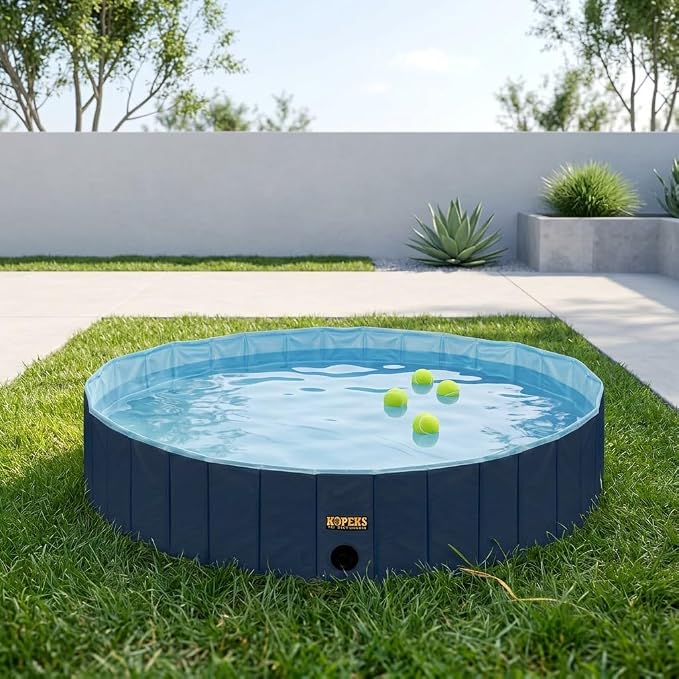 KOPEKS Outdoor Swimming Pool Bathing Tub - Portable Foldable - Ideal for Pets - XL 63" x 12",Blue,Pool-Blue-XL
