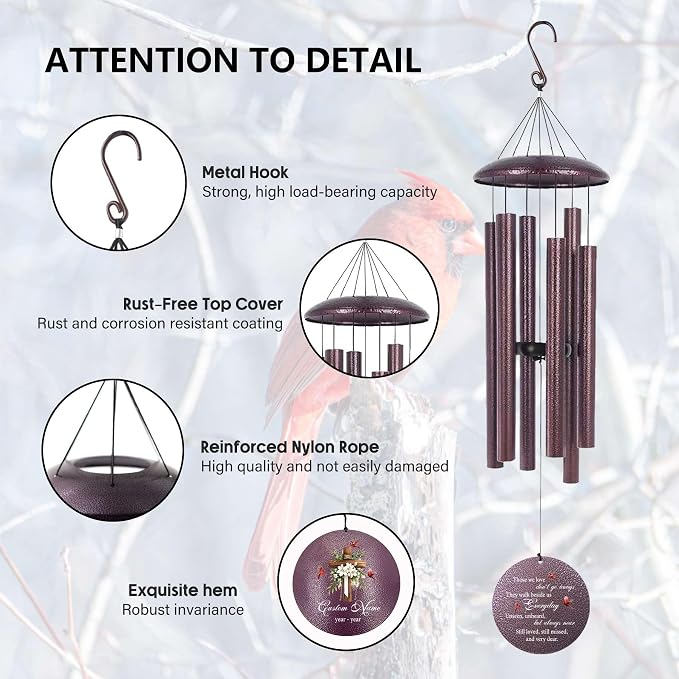 Customized Windchimes in Memory of a Loved One, Memorial Wind Chimes for Loss of Loved One, Sympathy Gifts for Bereavement Remembrance