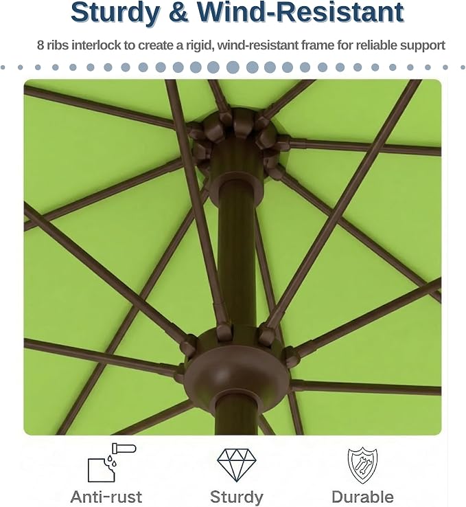 PatioKingdom 9FT Patio Outdoor Umbrella-UPF 50+ Sun Shade with Wind Vent, Push-Button Tilt & Smooth Crank Lift, Rust-Resistant Fiberglass Frame for Garden, Backyard,Yard (Apple Green)