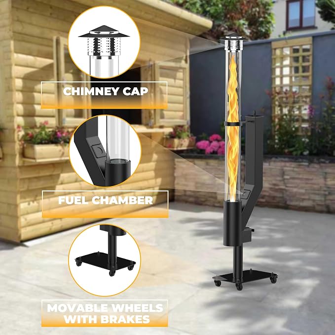 Outdoor Pellet Fire Pit – Spiral Swirling Flame Column with Glass Tube, Creates Cozy Patio & Garden Ambience, Great for Backyard & Camping