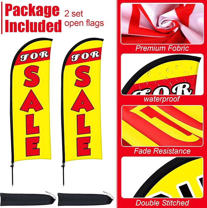 Buryeah 2 Set Sale Feather Flags Huge Sale Banner Flag Themed Flag with Pole Kit for Retail Store Outside Garden Business Advertising(Yellow,11 x 7.9 FT)
