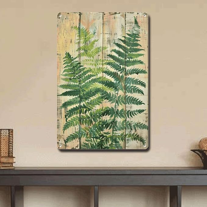 Metal Sign Tin Sign Vintage Wall Art Antique Botanical Fern Tin Sign for Rustic Wall Art Nature Inspired Spaces and Timeless Elegance Restroom Tin Sign for Restaurant 8×12 Inches