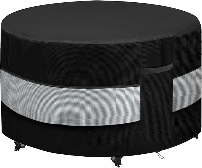 Round Patio Furniture Cover Black&Grey for 42 D x 28 H Inch | Waterproof Up to 10000pa Durable Outdoor Round Table Covers