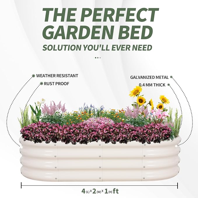 1MORE Galvanized Raised Garden Bed- Planter Garden Boxes Outdoor, Raised Beds for Gardening, 4x2x1ft Metal Garden Bed Kit for Vegetables Flower, Planter Raised Beds with Tools.White-2pack