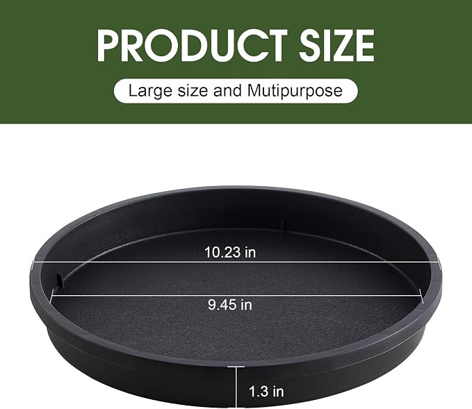 NATSUKY Plant Saucer 10 Inch 2 Pack, 8 10 12 14 Inch Plant Trays Round for Indoors Heavy Duty Plastic Flower Plants Saucers for Pots Outdoors No Holes Drip