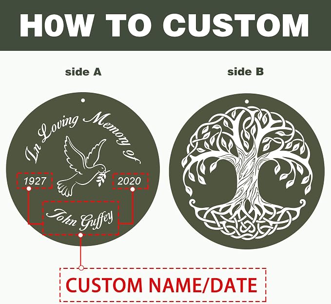 ASTARIN Memorial Tree of Life 36" Wind Chimes, Personalized Name Sympathy Wind Chime, in Memory of Loss Mom Loved One, Large Deep Tone Bereavement Windchimes for Outside Clearance(Produced in Texas)