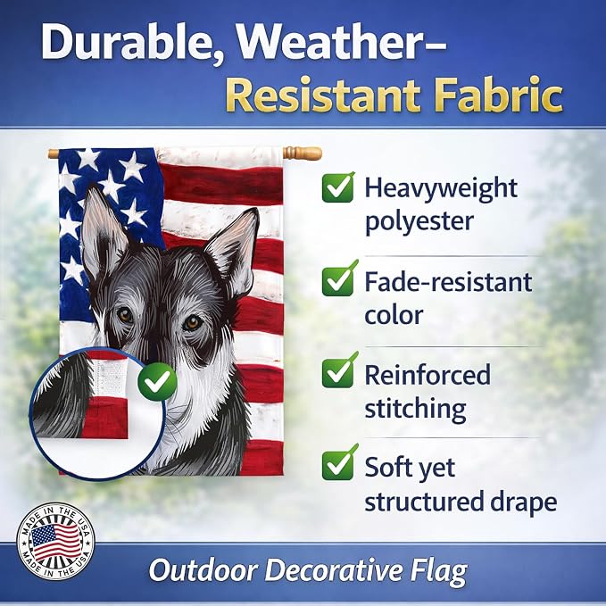 Caroline's Treasures CK6579CHF Jamthund American Flag House Flag Large Porch Sleeve Pole Decorative Outside Yard Banner Artwork Wall Hanging, Polyester, House Size, Multicolor
