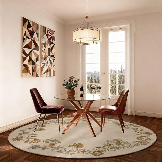 Washable Bedroom Round Rug 4ft: Living Room Rug Stain Resistant Non Slip Low Pile Ultra Soft Faux Wool Circle Area Rugs for Bedroom Kitchen Entryway Kids Room Bathroom Entrance Nursery Dorm Office