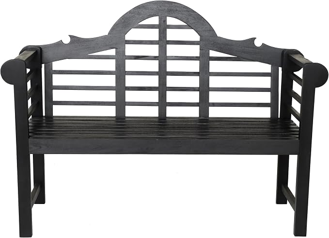 JONATHAN Y Lutyens 51" Acacia Wood Outdoor Bench, 2-Person Garden Bench with Arched Slatted Back and Armrests for Patio, Porch, Backyard, 600 lbs Capacity, Black Finish BNH103C