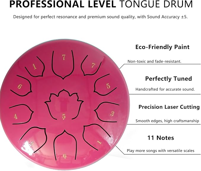 Rain Drum for Outside Garden, 8-Inch Steel Tongue Drum with 11 Notes, Percussion Instrument, Includes Packing Bag, Music Book, and Mallets, Ideal for Meditation, Yoga, and Relaxation