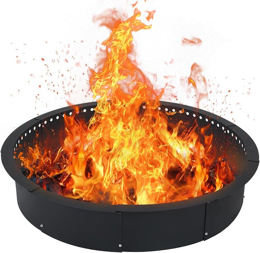 40 Inch Smokeless Fire Pit Ring, Heavy Duty Steel Fire Pit Ring Insert with Air Vent Design, 44 Inch Outer Diameter Round Fire Ring for Outdoor Wood Burning, Backyard, Patio, Garden & Camping