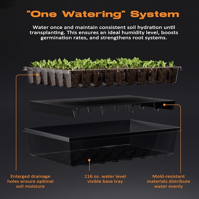 Patigrow 60-Cell Self-Watering Seed Starter Tray with Grow Light, Seed Starter Kit with 4.07” Humidity Dome, Indoor Seedling Starter Tray, Seed Starting Trays for Plant Germination, Seeds Growing