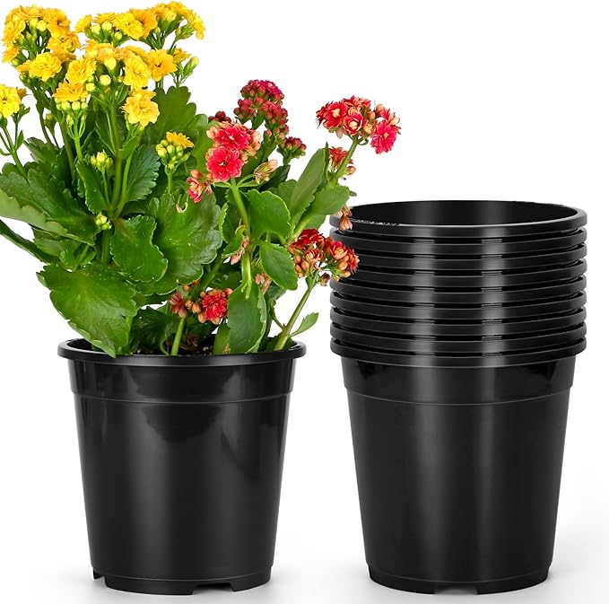 OUPSAUI 2/3/5/10 Gallon Pots for Plants, Sturdy Plastic Planter Pot with Drainage Holes, Large Plastic Planters, 2 Gallon Nursery Pots for Seedlings, Succulents, Cuttings