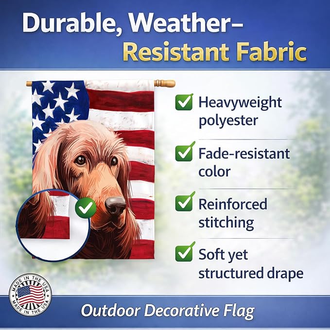 Caroline's Treasures CK6570CHF Irish Setter Dog American Flag House Flag Large Porch Sleeve Pole Decorative Outside Yard Banner Artwork Wall Hanging, Polyester, House Size, Multicolor