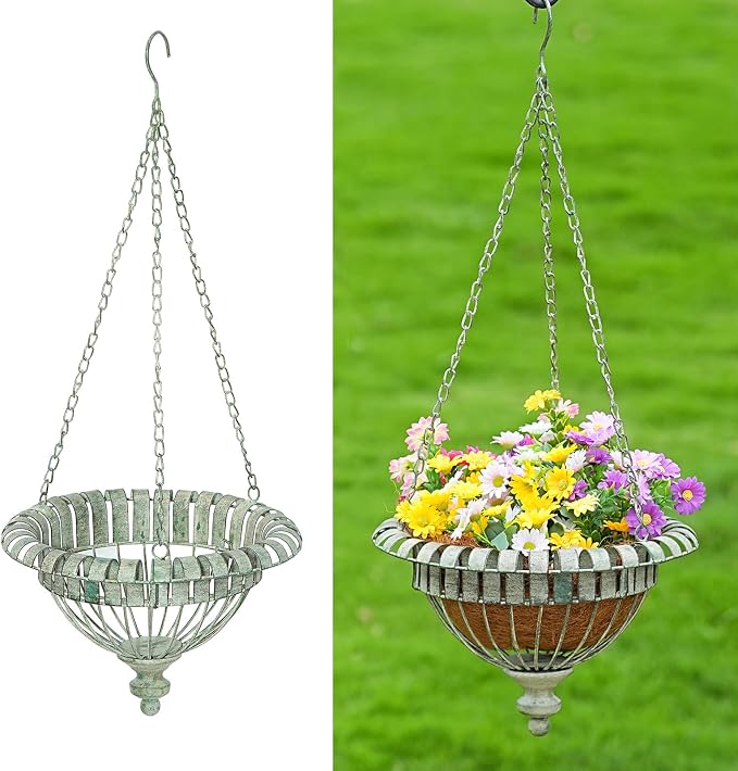 Set of 2 Metal Hanging Planters,Outdoor Hanging Baskets Garden Patio Porch.