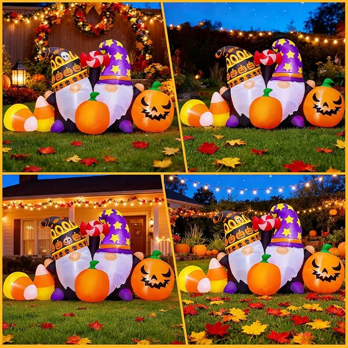 6FT Thanksgiving Inflatable Decoration, Built in LED Lights Blow Up Gnomes with Pumpkin/Sugar Decorations for Thanksgiving Party, Indoor, Outdoor, Garden, Yard Lawn Décor