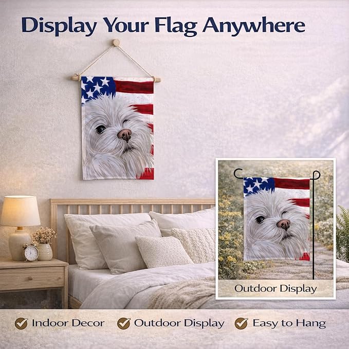 Caroline's Treasures CK6612GF Maltese American Flag Garden Flag Mailbox Flag Decorative Yard Flag Banner Outside Patio Artwork Yard Flower Beds, Garden Size, Multicolor