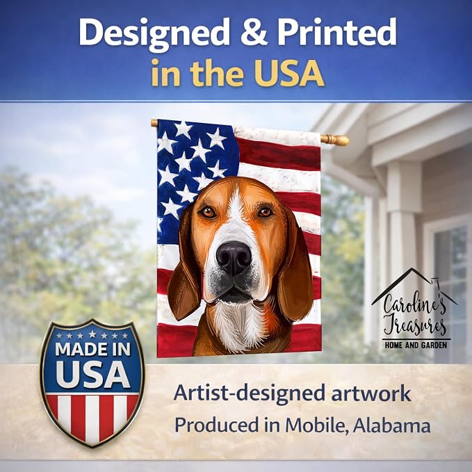 Caroline's Treasures CK6556CHF Hamiltonstovare Dog American Flag House Flag Large Porch Sleeve Pole Decorative Outside Yard Banner Artwork Wall Hanging, Polyester, House Size, Multicolor