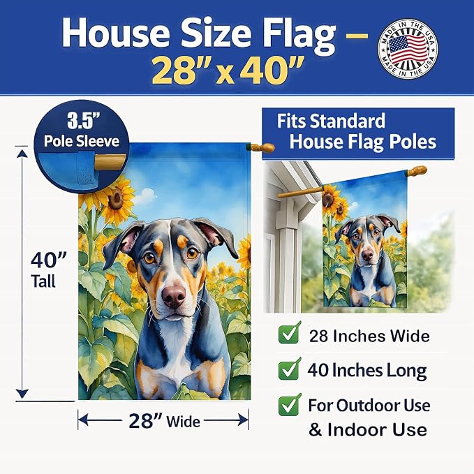 Caroline's Treasures DAC6046CHF Catahoula in Sunflowers House Flag Large Porch Sleeve Pole Decorative Outside Yard Banner Artwork Wall Hanging, Polyester, House Size, Multicolor