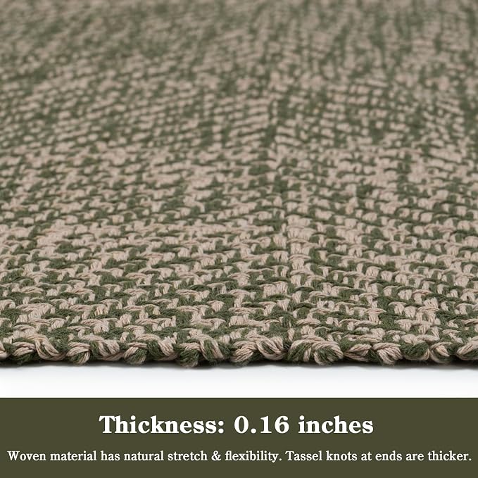 Moss Green Kitchen Runner Rug, Modern Farmhouse Hallway Rugs | Boho Washable Bathroom Rugs, 2.6' x 8' Braided Entry Hall Carpet for Laundry Bedroom Decor