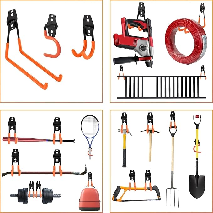 24 Pack Garage Hooks Steel Heavy Duty Garage Storage Hooks Utility Steel Wall Mount Garage Hanger&Organizer for Bikes,Garden Tools, Ladders, Bulk Items，Ropes and More Equipment
